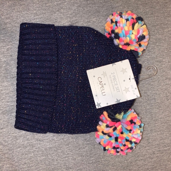 3/$25CAPELLI Kids fun hat with mittens pompom blue - Picture 2 of 3